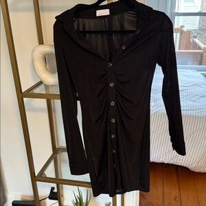 Isalis Black Long Sleeve Button Front Mini Dress | Small